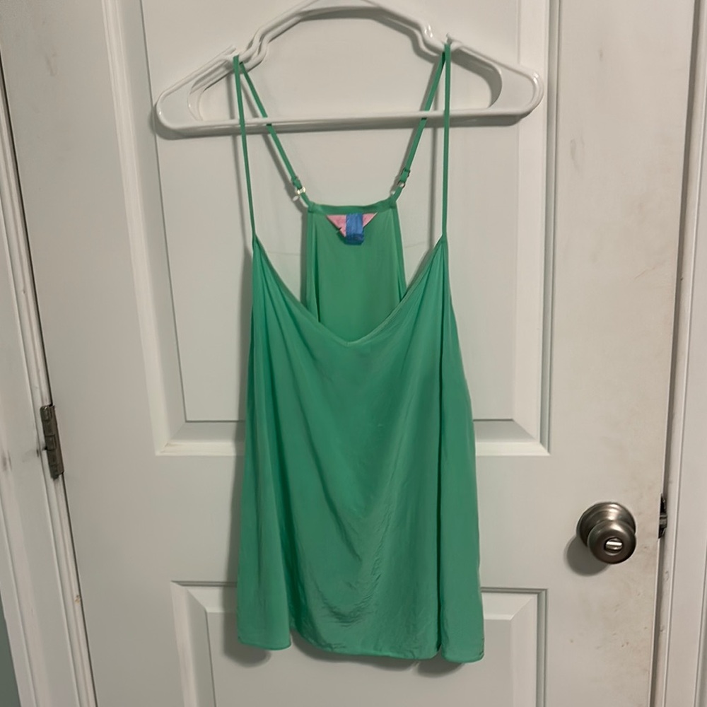 Lilly Pulitzer 100% Silk Green Spaghetti Strap Top